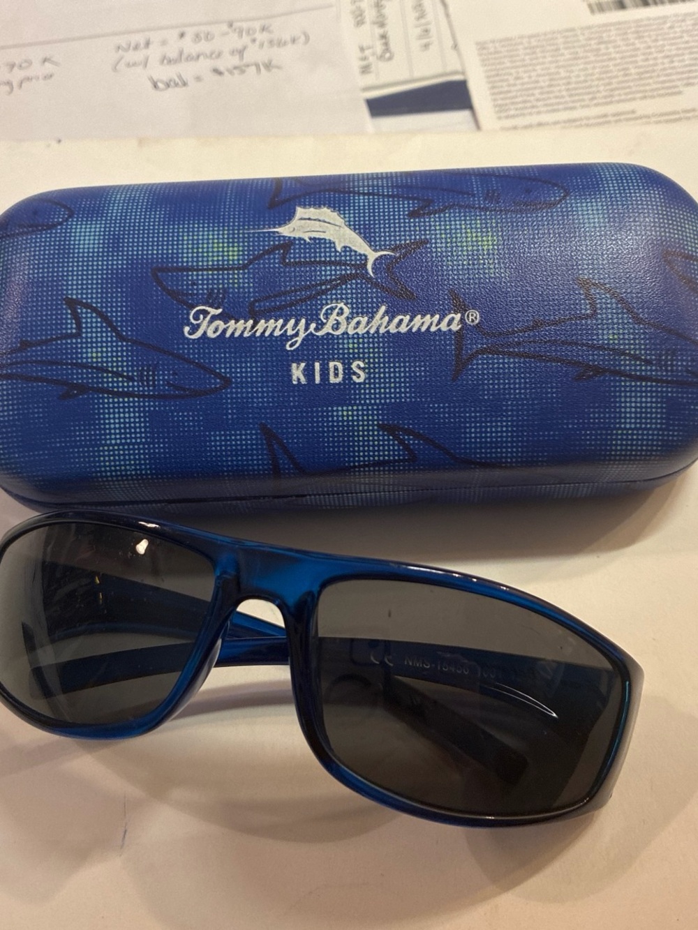 Tommy Bahama Kids Blue Sunglasses with Shark Print Case